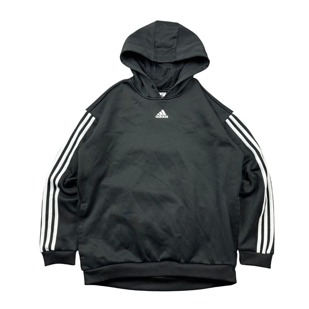 Adidas Kids Youth Boys Medium 12-14 Black 3-Stripe Pullover Hoodie Sweatshirt